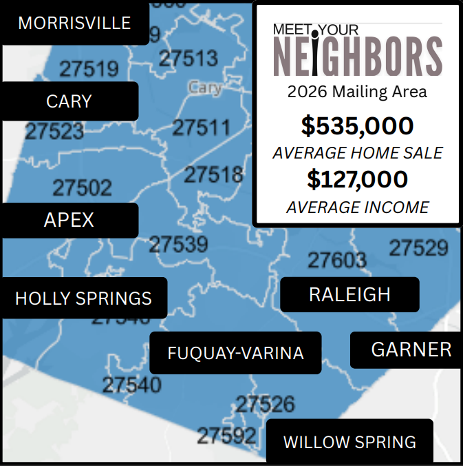Map of the Western Wake County area mailed